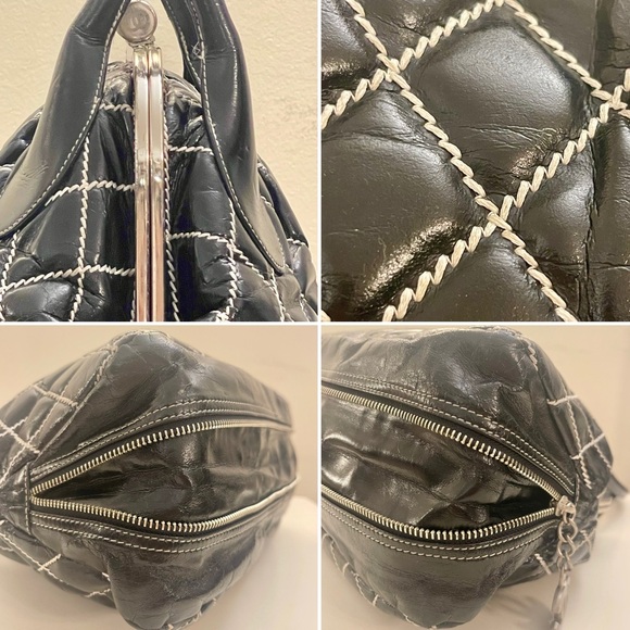 VINTAGE CHANEL Wild Stitch Expandable Zip-Around Frame Bag - Black Calfskin - Picture 5 of 10